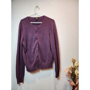 Eddie Bauer Women's M‎ Purple 100% Cotton Knit Button Cardigan Sweater Australia